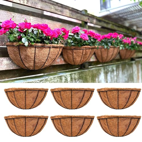 LaLaGreen Wall Planter (12 in, 6 Pack) Black Metal Coco Liner Flower Pots - size: 12" x 6 Pack