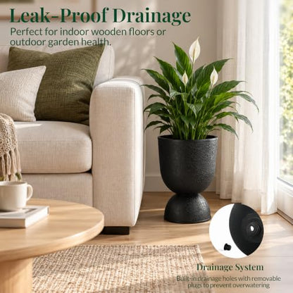 KOL 15 Inch Tall Planters, Black Plastic Urn Planters, 2 Pack - color: Black, size: Bundle: 15"+15"