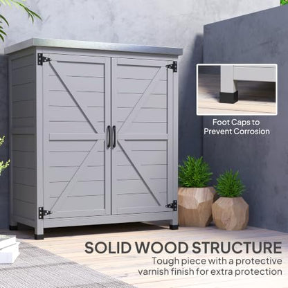Outsunny Outdoor Storage Cabinet with Metal Tabletop Shelves Gray - color: Gray