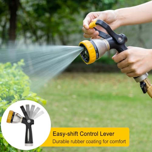 FANHAO Fireman Style Garden Hose Nozzle Heavy Duty Metal, 8 Spray Patterns - color: Yellow