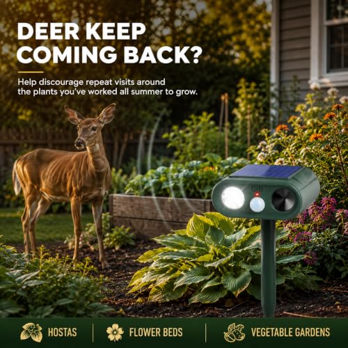 Solar Ultrasonic Animal Repellent Outdoor, Deer Repellent Devices, 4 Pack