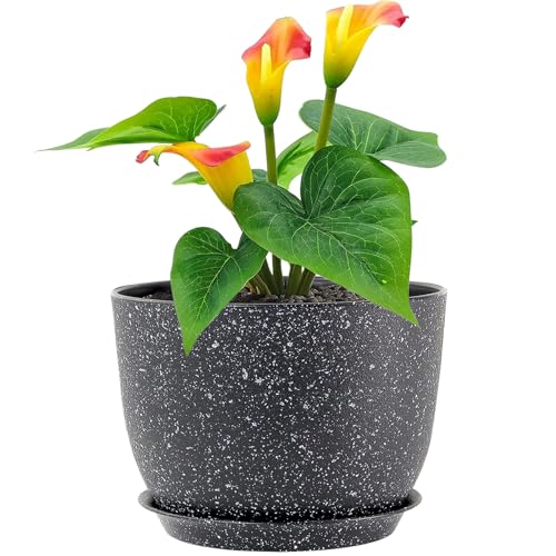 Meowell 12 inch Large Plant Pot for Indoor Outdoor Plants, Wide Flower Pot - color: Speckled Black, size: 12inch C