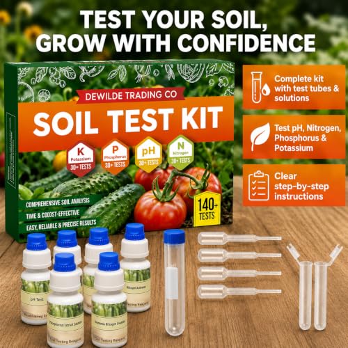 Soil Test Kit 140 Tests (2026 Updated Instructions) – pH, Nitrogen, Phosphorus, Potassium & Ammonia – Garden, Lawn & Plant Soil Tester Kit for Accurate Fertility Analysis