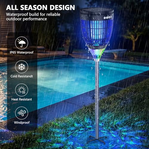 Solar Bug Zapper Outdoor, Mosquito Zapper with Flame & RGB Lights - color: Black