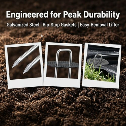 Landscape Staples 6 Inch - 50 Pack Heavy Duty U-Shaped Garden Stakes (50 Pins + 50 Gaskets), 11 Gauge Galvanized Ground Anchors for Weed Barrier Fabric, Sod, Lawn Edging (50)
