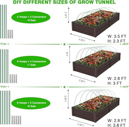 60pcs Garden Hoops for Raised Beds Wide, 8ft Greenhouse Hoops Grow Tunnel for Row Cover Netting, Adjustable Fiberglass Rust-Free Garden Bed Plant Hoops Support DIY Frame Stake for Outdoor, 40pcs Clips - size: 60PCS
