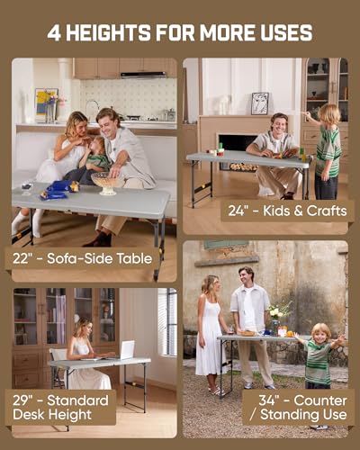 FanttikOutdoor Folding Table 4 Foot Quick Adjust Portable Plastic 4 Heights - color: Grey