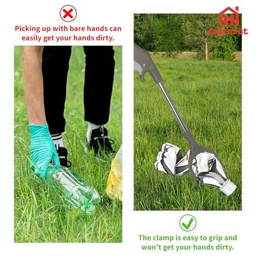 2pcs Short Grabber Reacher Tool for Seniors, 16 Inch Small Mini Extra Strong Tongs for Handicap Elderly Childrens Adult, Trash Litter Reaching Picker Stick, Heavy Duty Extension Helping Hands, Grey