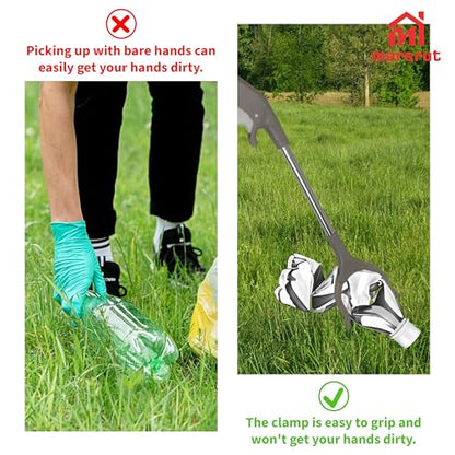 2pcs Short Grabber Reacher Tool for Seniors, 16 Inch Small Mini Extra Strong Tongs for Handicap Elderly Childrens Adult, Trash Litter Reaching Picker Stick, Heavy Duty Extension Helping Hands, Grey