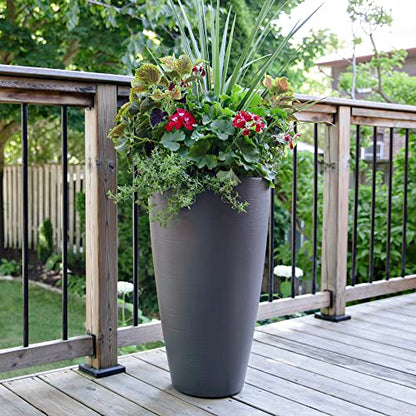 Mayne Inc. Modesto 32in Tall Planter - Graphite Grey - 16in L x 16in W x 32in H - 6 Gallons of Soil Capacity (8880-GRG) - color: Graphite Gray, size: 32 Inch