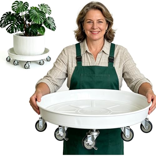 Rolling Planter Caddy(470lbs Capacity), Heavy Duty Metal Plant Stand with Brake Wheels Plant Dolly Mover Plant Pot Tray Saucer for Indoor Outdoor 18inches White - color: 18incheswhite 1-pack
