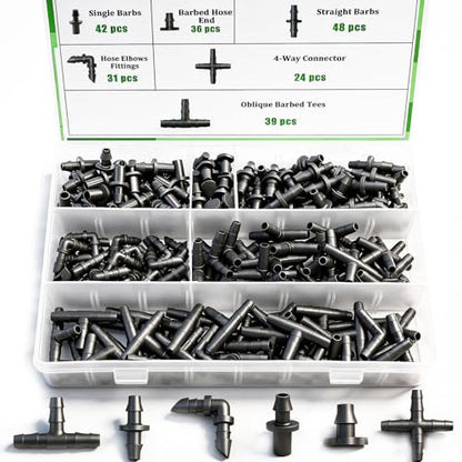 220Pcs Barbed Connectors Irrigation Fittings Kit - size: 220PCS
