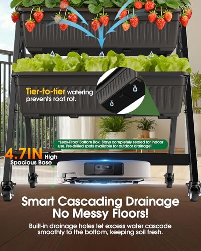 5-Tier Vertical Garden Bed Planter Boxes with Wheels, Drainage System & Storage Space, Mobile Vertical Garden Planter with 5 S-Hooks for Plants Vegetables Flowers Herbs in Garden Patio Yard - style: with wheels