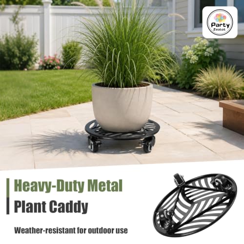 2-Pack Large Metal Plant Caddy with 3 Wheels 12 Inches Heavy-duty Rolling Plant Stands with Casters Wheeled Flower Pot Mover Roller Rust-proof Iron Planter Dolly Coasters for Indoor Outdoor Use, Black - color: Textured Black, size: 12"/ 2 packs
