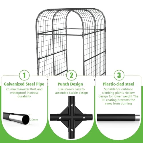 Garden Arch Trellis for Raised Beds, 7.3 FT Metal Cucumber Trellis with Plastic Connectors, u-Shape Plant Support for Climbing Vegetables & Flowers, Weather-Resistant Black - size: 7.5x6x4.1 Ft