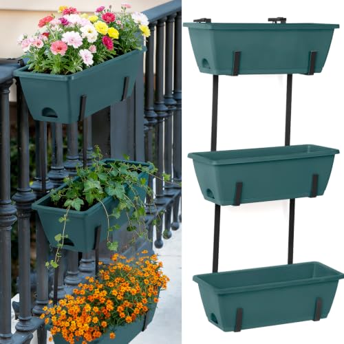 OYEAL Railing Planter Box Set of 2 Hanging Planters for Fence - color: Green