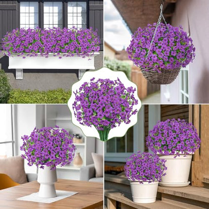 20 Bundles Artificial Flowers for Outdoors Fake Plants, Purple - color: Purple