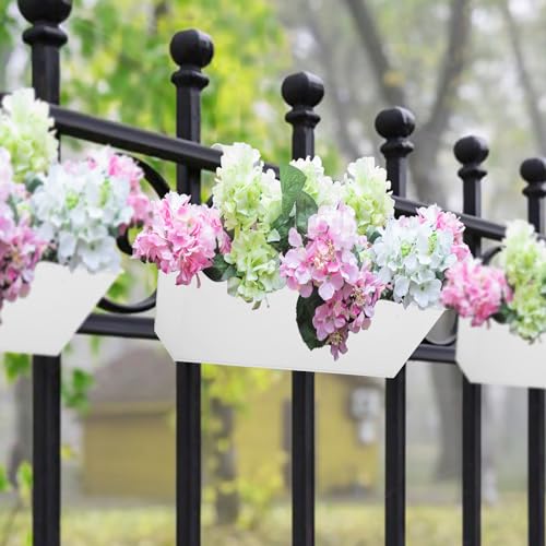 16 Inch Railing Planters Box Metal Hanging Flower Pot 3 Pcs - color: White-3pcs