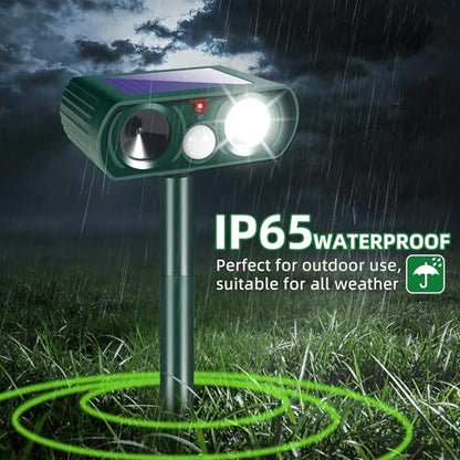 2026 Sonic Fortress Pro Deer Repellent for Plants,4 Pcs Cat Repellent Outdoor Motion Sensor Solar Animal Repellent Ultrasonic Outdoor for Squirrel Rabbit Skunk Racoon Fox Strobe Light,IP65 Waterproof