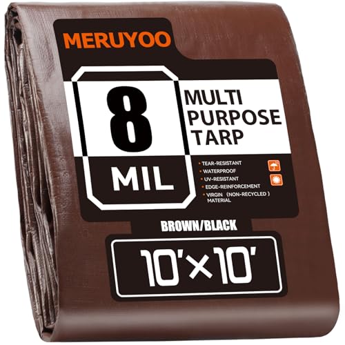 10x10 Tarp 8 Mil Waterproof Tarp Multipurpose Poly Tarpaulin Brown/Black - color: Brown/Black, size: 10x10