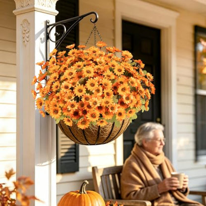 Fake Mums Artificial Fall Flowers for Outdoors Silk Daisy Bulk - color: Orange