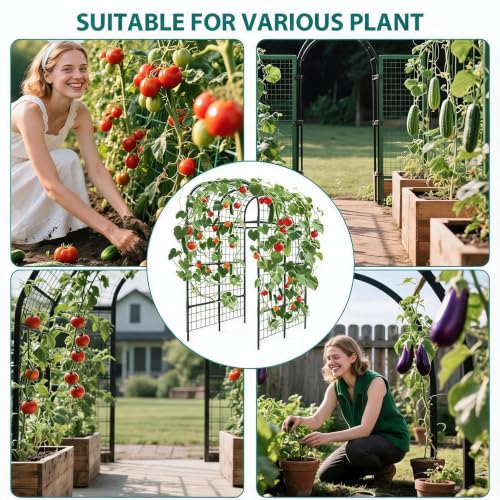 Garden Arch Trellis for Raised Beds, 7.3 FT Metal Cucumber Trellis with Plastic Connectors, u-Shape Plant Support for Climbing Vegetables & Flowers, Weather-Resistant Black - size: 7.5x6x4.1 Ft