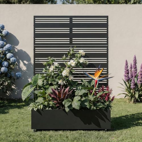 Metal Raised Garden Bed with Trellis and Wheels, 71"x47"x16" (Black-Harold) - color: Black-harold, size: 71"x47"x16"