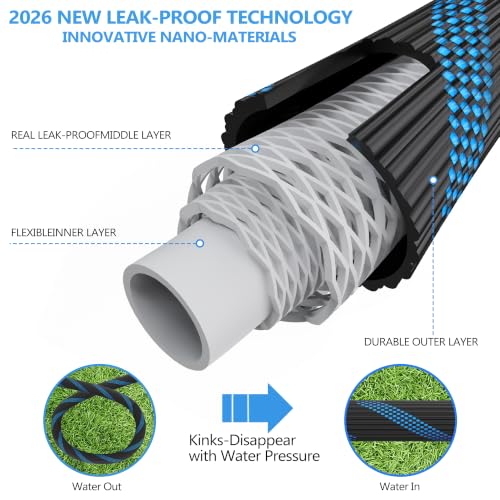 100FT Flexible Garden Hose, Kink-Free, Brass 3/4" - size: 100ft