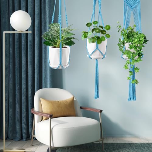 SFENNGPET Macrame Plant Hangers, 6Pack Hanging Planters for Indoor Plants - color: Sky Blue