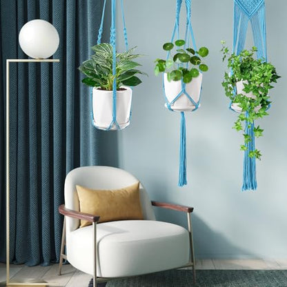 SFENNGPET Macrame Plant Hangers, 6Pack Hanging Planters for Indoor Plants - color: Sky Blue