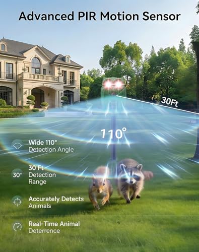 2 Pack Solar Ultrasonic Animal Repeller with Motion Sensor, Deer Repellent Devices with LED Light, Waterproof Cat Repellent Outdoor, Dog Deterrent for Yard Garden to Repel Raccoon, Squirrel, Fox