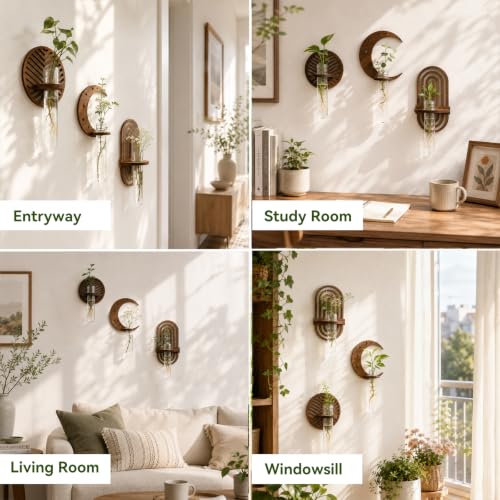 Artilady Plant Propagation Station, Moon Wall Hanging Wood Terrariums Tube - color: Crescent Moon