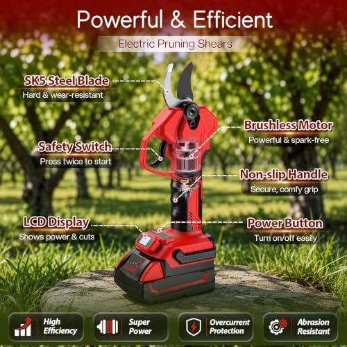 2-In-1 Electric Pruning Shears for Milwaukee 18V Battery, 1.2'' Cut Diameter Cordless High Branch Cutter with 8FT Reach Extension Pole, Brushless Motor Pruner for Gardening Tree Trimming (No Battery)