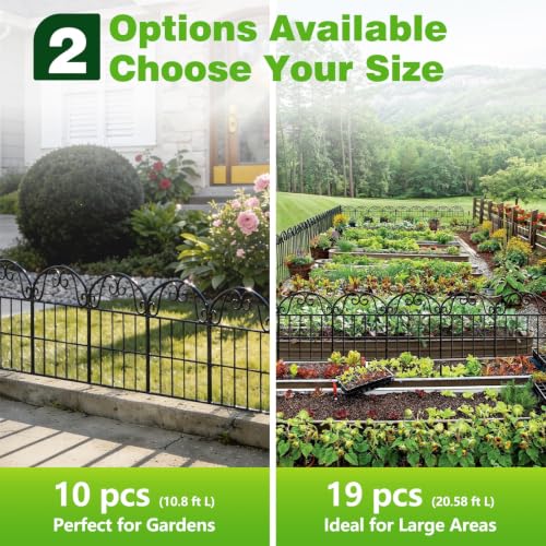 24.5in(H) x10.8ft(L) Garden Fence Animal Barrier, 10 Pack Tall Decorative Metal Fencing Panel, Arched Black Fence for Dog, Yard, Patio Outdoor Decor - size: 10 Pack, 10.8ft(L) x 24.5in(H)