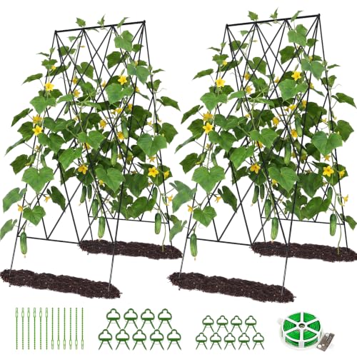 DoCred 39.4" H Cucumber Trellis, 2 Pack Foldable A Frame Garden Trellis - color: Steel Black, size: 39.4" H (Standard)