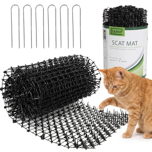 Tapix Cat Scat Mat with Spikes (8 ft.) – Cat Deterrent Strips for Garden, Yard & Furniture, Indoor & Outdoor, 6 Staples Included