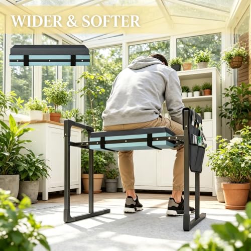 2-in-1 Garden Kneeler & Seat 330lb Capacity Folding Bench Tool Pouch