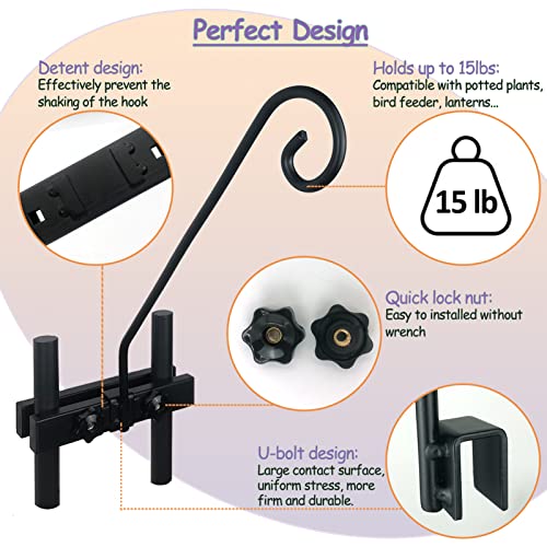 Deck Hook Rail Suitable for Hanging Flower Baskets Wind Chimes Planters Bird Feeders Lights, Heavy Duty Fence Deck Hook Rail Holds up to 15lbs with Ease Note: Pole Length: 16.5 inches