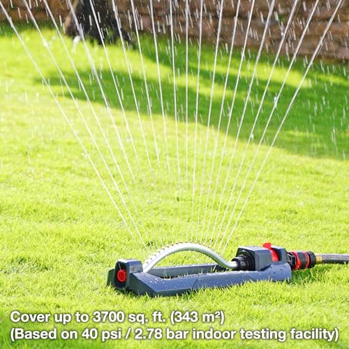 Eden 96217 Turbo Oscillating Sprinkler, Covers Up to 3,500 sq. ft., 18 Brass Nozzles, Sturdy Weighted Base, Adjustable Range, Quick Connect Bundle, Black, Red, Silver - style: Plastic