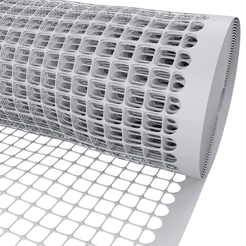 3/4" Square Mesh Plastic Fence Roll (4' x 100' - White) - Unobtrusive 4 Foot High Temporary Garden Fencing Netting to Protect Plants, Patio, Porch, Yards and Outdoor Spaces from Deer & Animals - color: White, size: 4' x 100'
