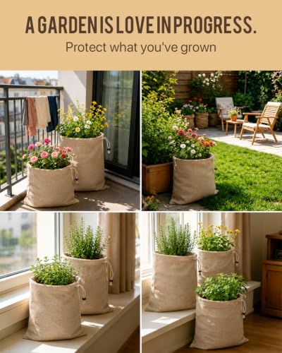 6 Pack Burlap Plant Bags 3 Sizes Drawstring Reusable Winter Covers