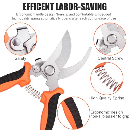 3 Pcs Garden Pruning Shears, Stainless Steel Gardening Scissors