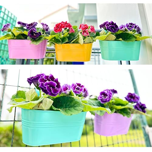 LaLaGreen Fence Rail Planter (11.2 in, 6 Pack) Multicolor Metal Plant Pots - size: Multi-G 11.2" x 6 Pack