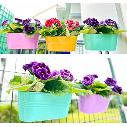 LaLaGreen Fence Rail Planter (11.2 in, 6 Pack) Multicolor Metal Plant Pots - size: Multi-G 11.2" x 6 Pack
