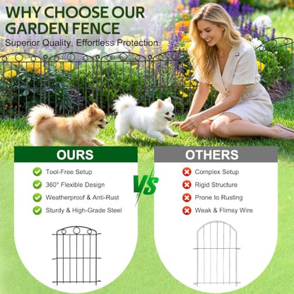 Decorative Garden Fence 17in x 20ft, 20 Panels No Dig Fence, Metal Fencing - size: 20 Panels-17in x 10ft without Gate