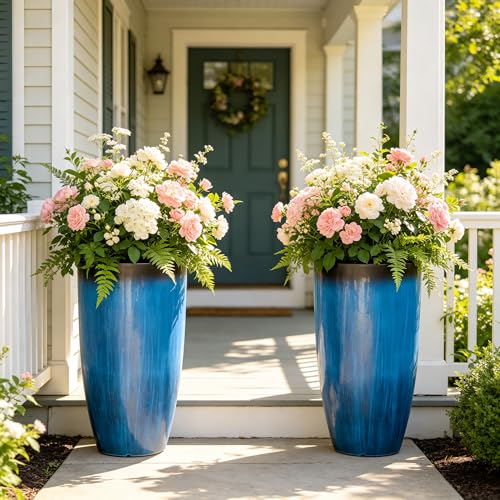 24" Faux Ceramic Tall Planters for Outdoor Indoor Plants, Cobalt Blue - color: 23.8"h-coblat Blue Glaze