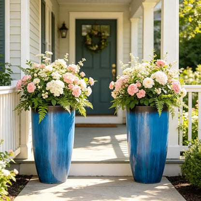 24" Faux Ceramic Tall Planters for Outdoor Indoor Plants, Cobalt Blue - color: 23.8"h-coblat Blue Glaze