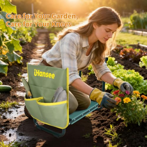 Garden Kneeler and Seat, Foldable Kneeling Bench with Tool Pouch - color: Green-model a