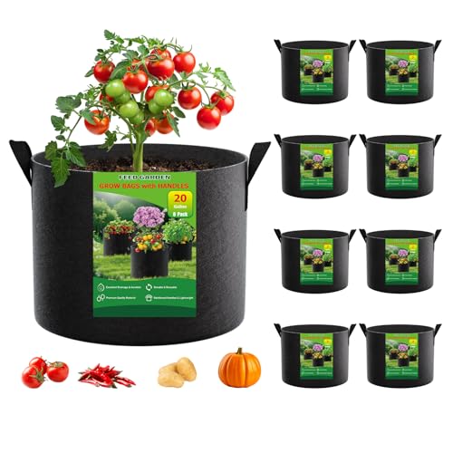 FEED GARDEN 20 Gallon Plant Grow Bags 8 Pack 300G Fabric Pots with Handles - size: 20 Gallon