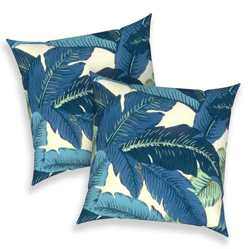 Outdoor 16x16 Inch Throw Pillow Covers Set of 2, All Weather Square Pillow Cases, Covers ONLY, Patio Cushion Pillow of Home Furniture Use, Swaying Palms Blue - color: Swaying Palms Blue, size: 16" x 16" (Pack of 2)